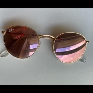 Ray Ban Round Metal Pink Mirror Sunglasses